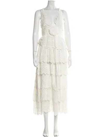 Pre-owned Loveshackfancy Lace Pattern Midi Length Dress In White