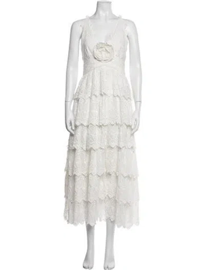 Pre-owned Loveshackfancy Lace Pattern Midi Length Dress In White