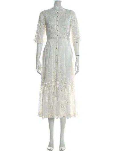 Pre-owned Loveshackfancy Lace Pattern Midi Length Dress In White