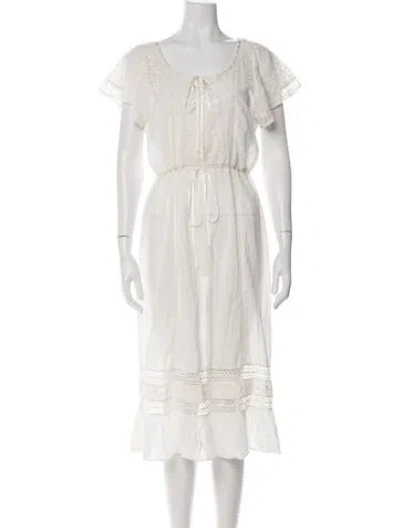 Pre-owned Loveshackfancy Lace Pattern Midi Length Dress In White
