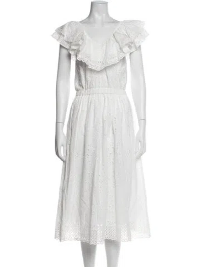Pre-owned Loveshackfancy Lace Pattern Midi Length Dress In White