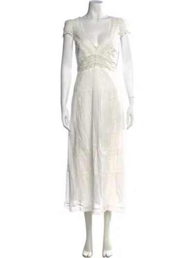 Pre-owned Loveshackfancy Lace Pattern Midi Length Dress In White