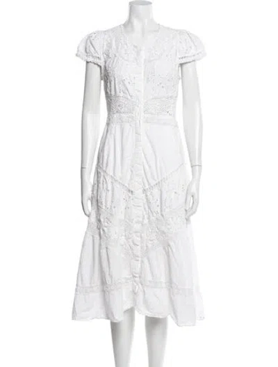 Pre-owned Loveshackfancy Lace Pattern Midi Length Dress In White