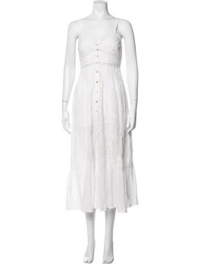 Pre-owned Loveshackfancy Lace Pattern Midi Length Dress In White