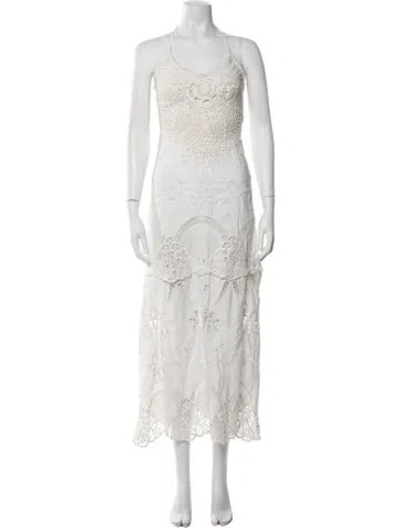 Pre-owned Loveshackfancy Lace Pattern Midi Length Dress In White