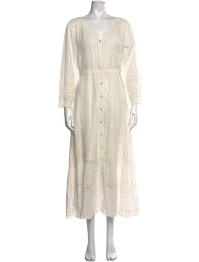 Pre-owned Loveshackfancy Lace Pattern Midi Length Dress In White