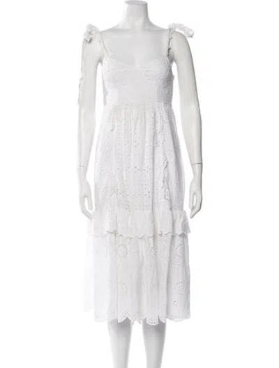 Pre-owned Loveshackfancy Lace Pattern Midi Length Dress In White