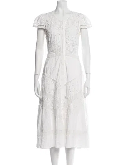 Pre-owned Loveshackfancy Lace Pattern Midi Length Dress In White