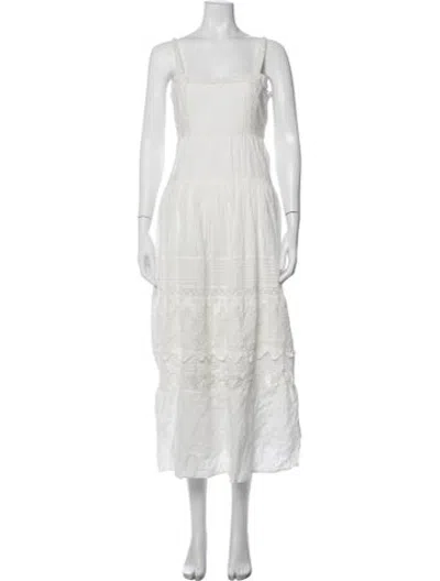 Pre-owned Loveshackfancy Lace Pattern Midi Length Dress In White