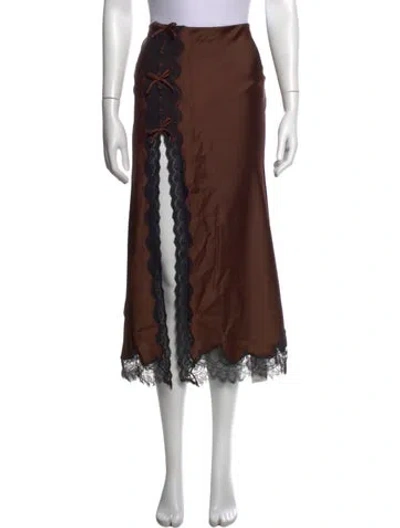 Pre-owned Loveshackfancy Lace Pattern Midi Length Skirt In Brown
