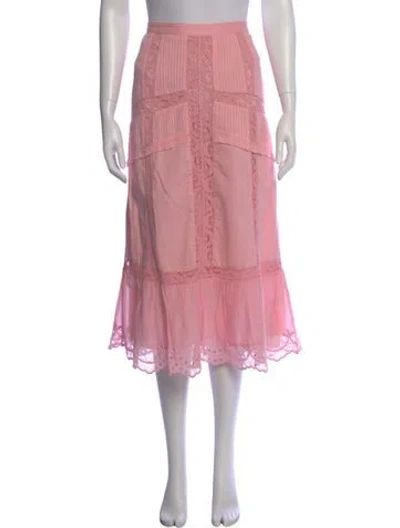 Pre-owned Loveshackfancy Lace Pattern Midi Length Skirt In Pink