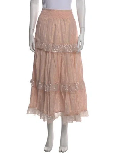 Pre-owned Loveshackfancy Lace Pattern Midi Length Skirt In Pink