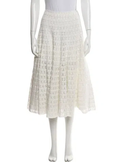 Pre-owned Loveshackfancy Lace Pattern Midi Length Skirt In White