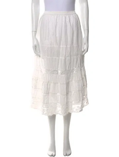 Pre-owned Loveshackfancy Lace Pattern Midi Length Skirt In White