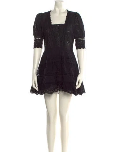 Pre-owned Loveshackfancy Lace Pattern Mini Dress In Black