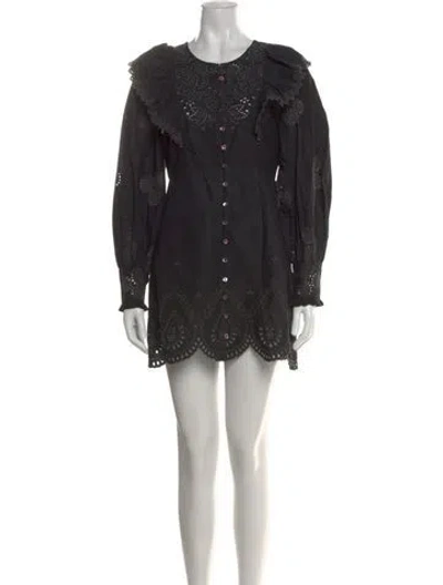 Pre-owned Loveshackfancy Lace Pattern Mini Dress In Black