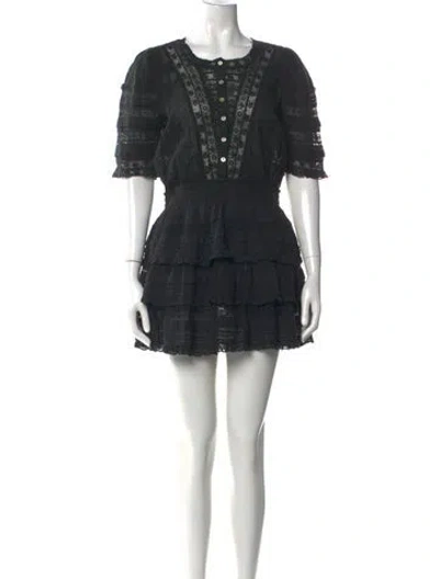 Pre-owned Loveshackfancy Lace Pattern Mini Dress In Black