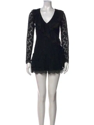 Pre-owned Loveshackfancy Lace Pattern Mini Dress In Black