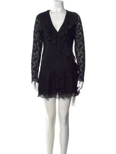 Pre-owned Loveshackfancy Lace Pattern Mini Dress In Black