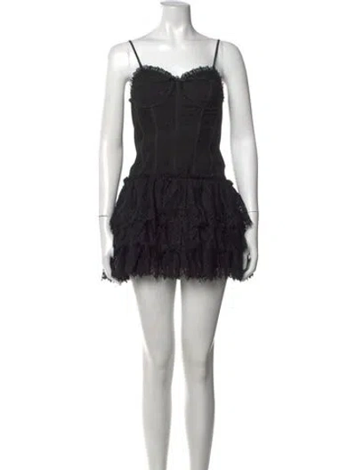 Pre-owned Loveshackfancy Lace Pattern Mini Dress In Black