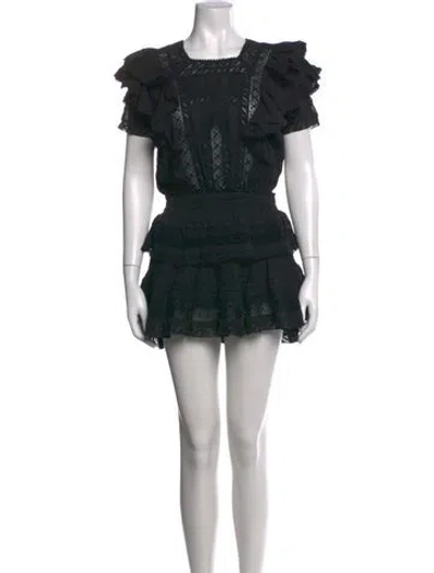 Pre-owned Loveshackfancy Lace Pattern Mini Dress In Black