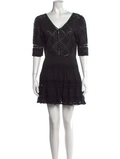 Pre-owned Loveshackfancy Lace Pattern Mini Dress In Black