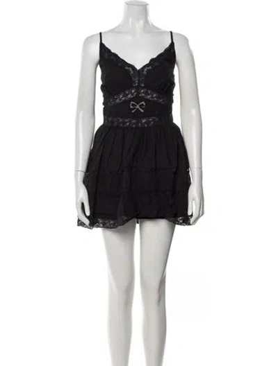 Pre-owned Loveshackfancy Lace Pattern Mini Dress In Black