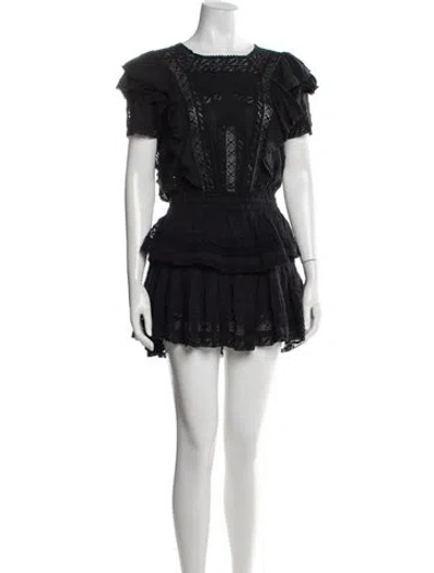 Pre-owned Loveshackfancy Lace Pattern Mini Dress In Black
