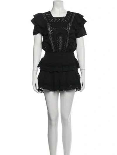Pre-owned Loveshackfancy Lace Pattern Mini Dress In Black