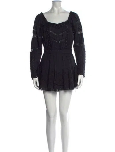 Pre-owned Loveshackfancy Lace Pattern Mini Dress In Black