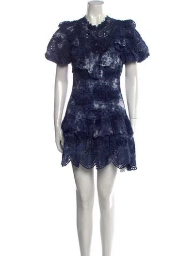 Pre-owned Loveshackfancy Lace Pattern Mini Dress In Blue
