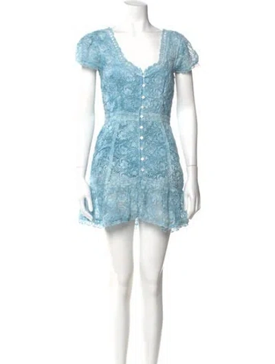 Pre-owned Loveshackfancy Lace Pattern Mini Dress In Blue