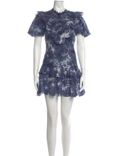 Pre-owned Loveshackfancy Lace Pattern Mini Dress In Blue