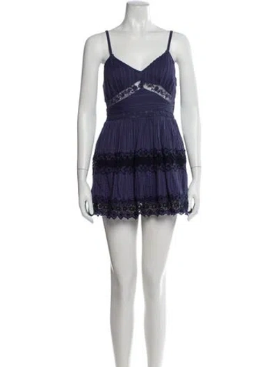 Pre-owned Loveshackfancy Lace Pattern Mini Dress In Blue
