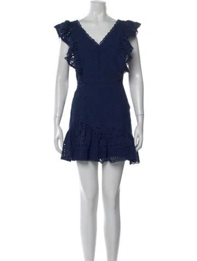 Pre-owned Loveshackfancy Lace Pattern Mini Dress In Blue