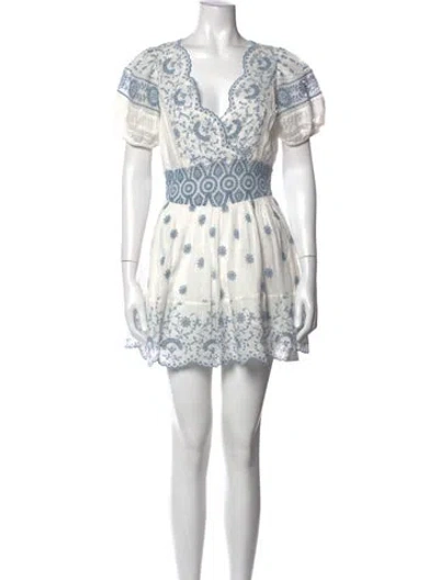 Pre-owned Loveshackfancy Lace Pattern Mini Dress In Blue/white