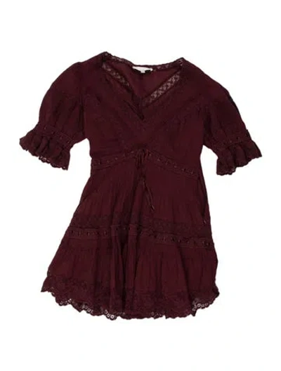 Pre-owned Loveshackfancy Lace Pattern Mini Dress In Burgundy