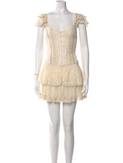 Pre-owned Loveshackfancy Lace Pattern Mini Dress In Neutral