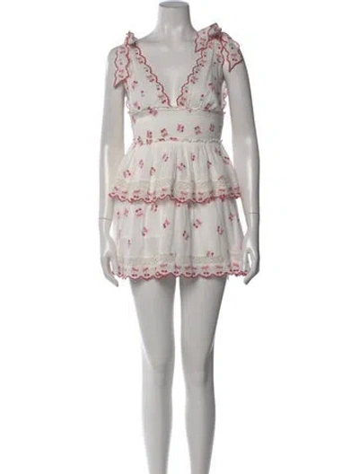 Pre-owned Loveshackfancy Lace Pattern Mini Dress In Neutral