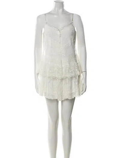 Pre-owned Loveshackfancy Lace Pattern Mini Dress In Neutral