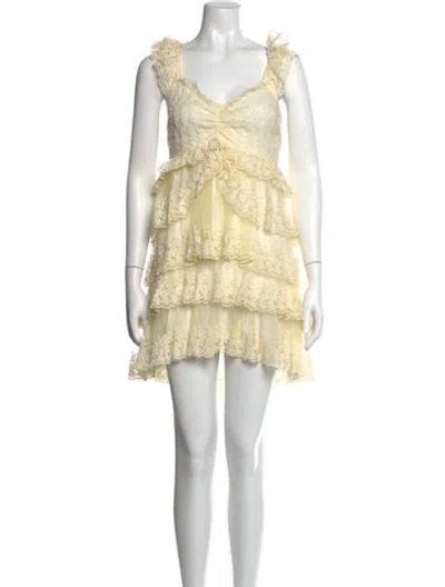 Pre-owned Loveshackfancy Lace Pattern Mini Dress In Neutral