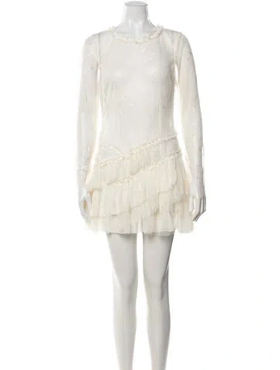 Pre-owned Loveshackfancy Lace Pattern Mini Dress In Neutrals