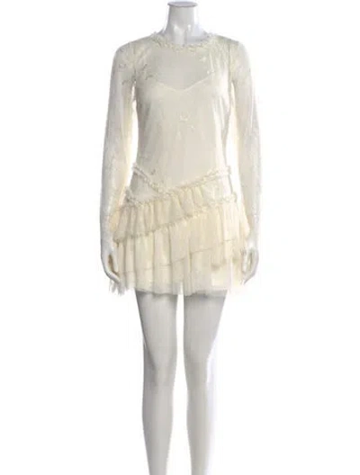 Pre-owned Loveshackfancy Lace Pattern Mini Dress In Neutrals