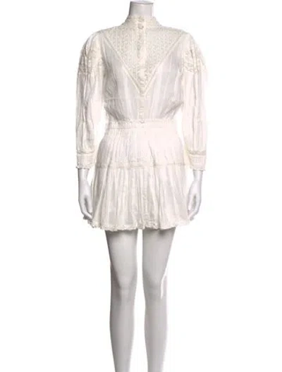 Pre-owned Loveshackfancy Lace Pattern Mini Dress In Neutrals/white