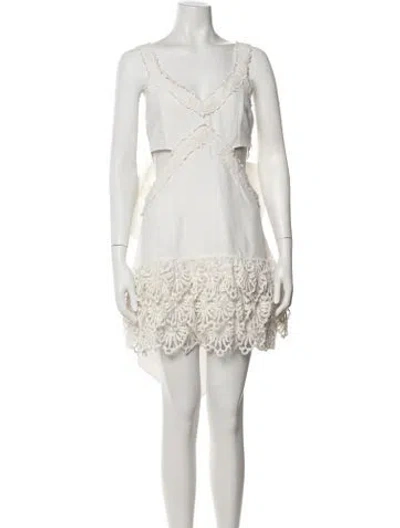 Pre-owned Loveshackfancy Lace Pattern Mini Dress In Neutrals/white