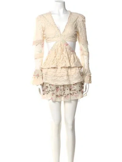 Pre-owned Loveshackfancy Lace Pattern Mini Dress W/ Tags In Neutral