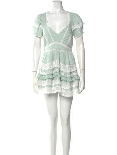 Pre-owned Loveshackfancy Lace Pattern Mini Dress In White