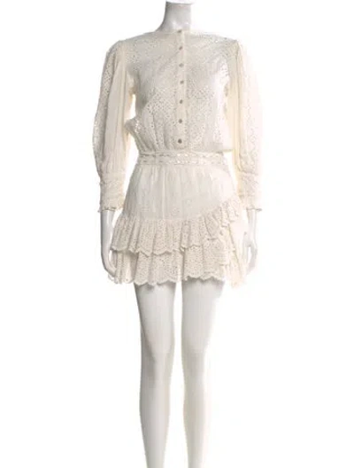 Pre-owned Loveshackfancy Lace Pattern Mini Dress In White