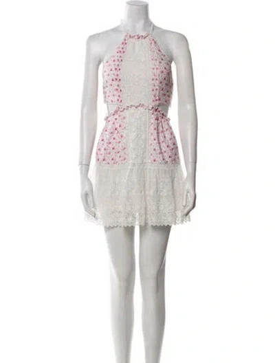 Pre-owned Loveshackfancy Lace Pattern Mini Dress In White