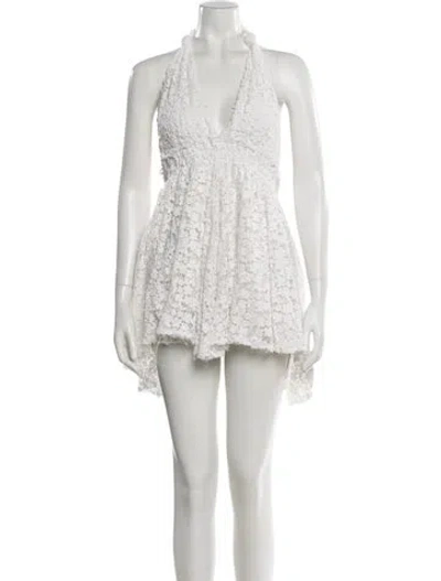 Pre-owned Loveshackfancy Lace Pattern Mini Dress In White